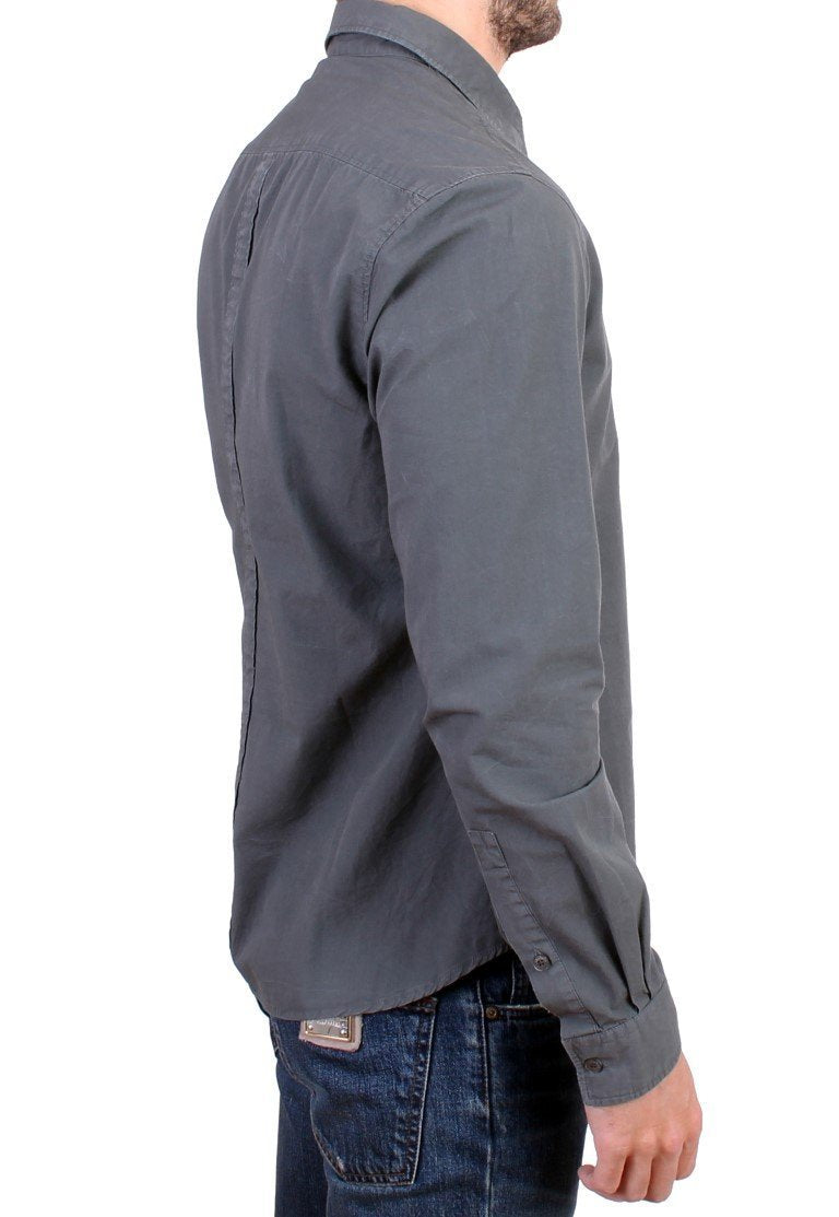 Gray Casual Cotton Long Sleeve Shirt