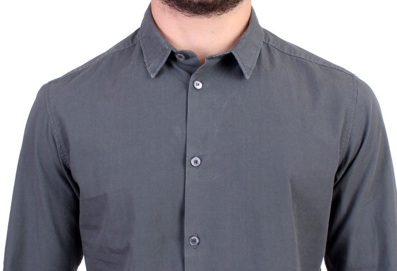 Gray Casual Cotton Long Sleeve Shirt