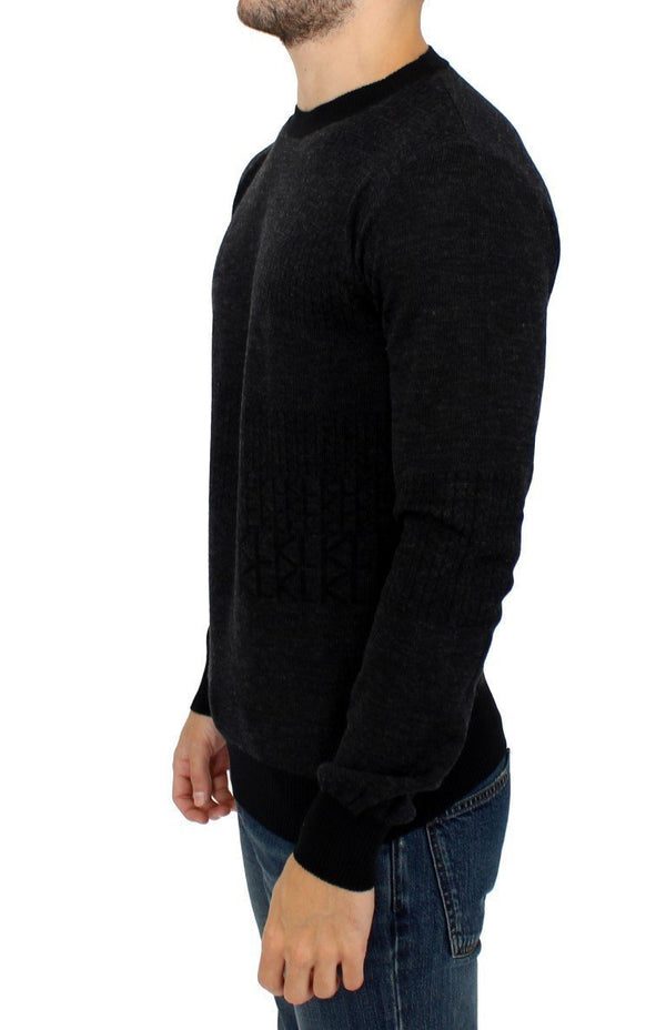 Gray crew-neck pullover sweater
