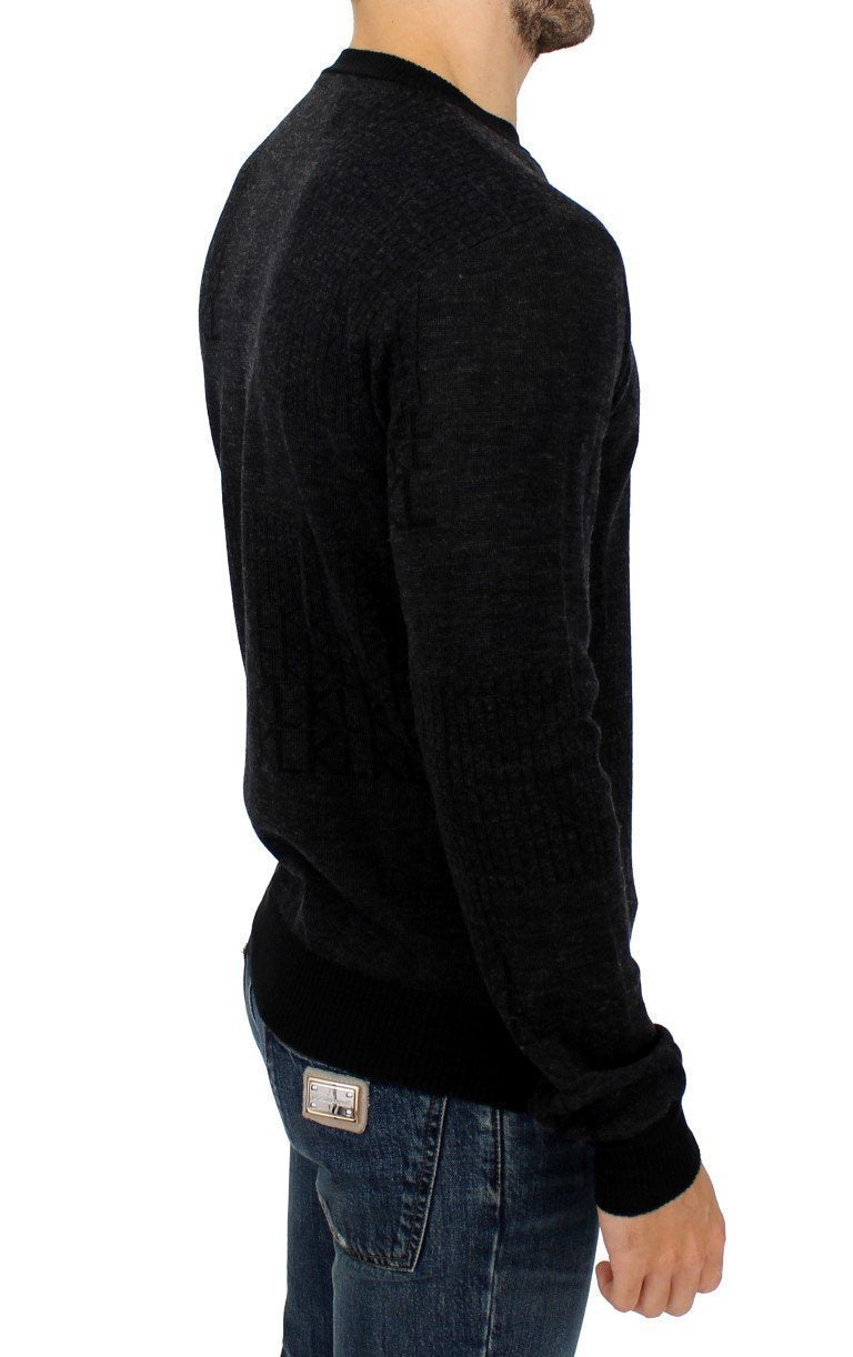 Gray crew-neck pullover sweater