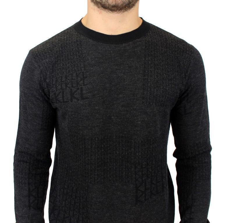 Gray crew-neck pullover sweater