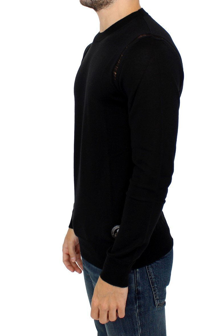 Black Wool Blend Logo Crewneck Pullover Sweater