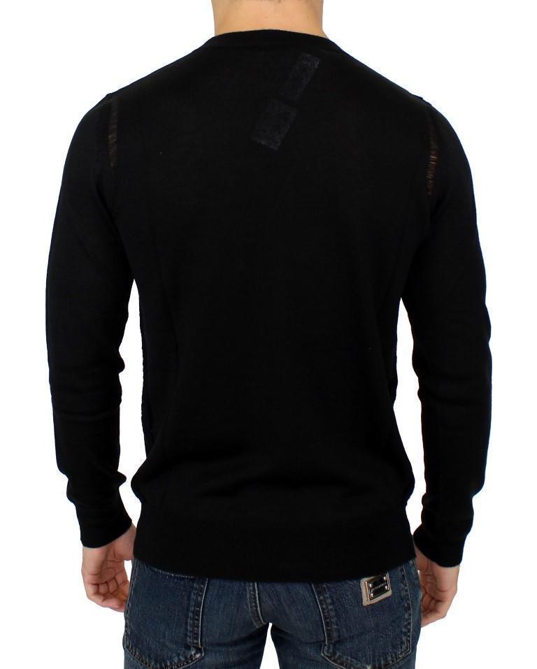 Black Wool Blend Logo Crewneck Pullover Sweater