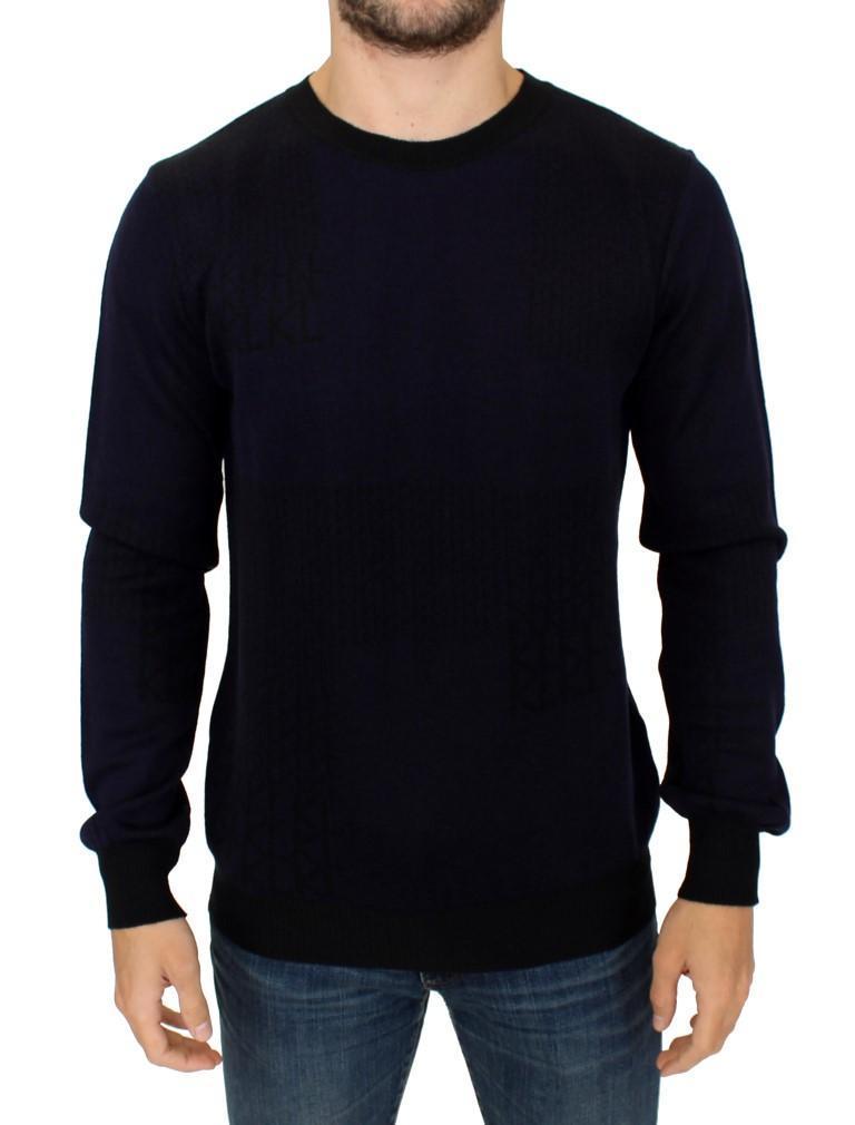 Blue crew-neck pullover sweater