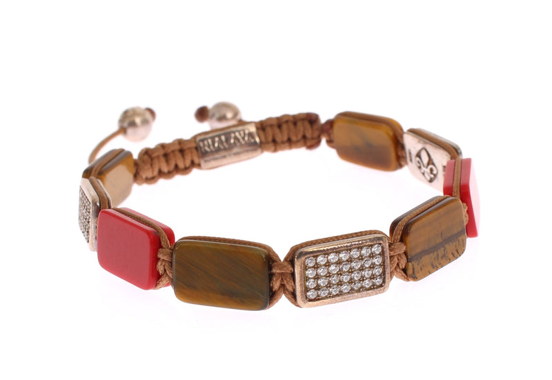 CZ Tiger Eye Red Coral 925 Bracelet