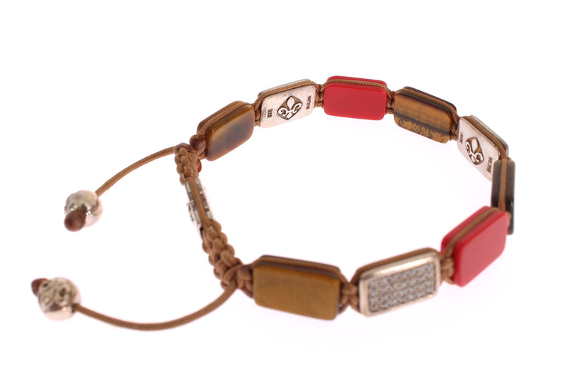 CZ Tiger Eye Red Coral 925 Bracelet