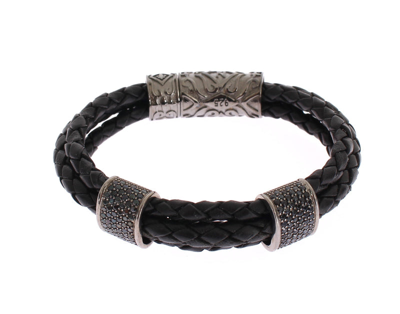 CZ Cord Leather Rhodium 925 Bracelet
