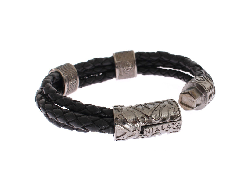 CZ Cord Leather Rhodium 925 Bracelet