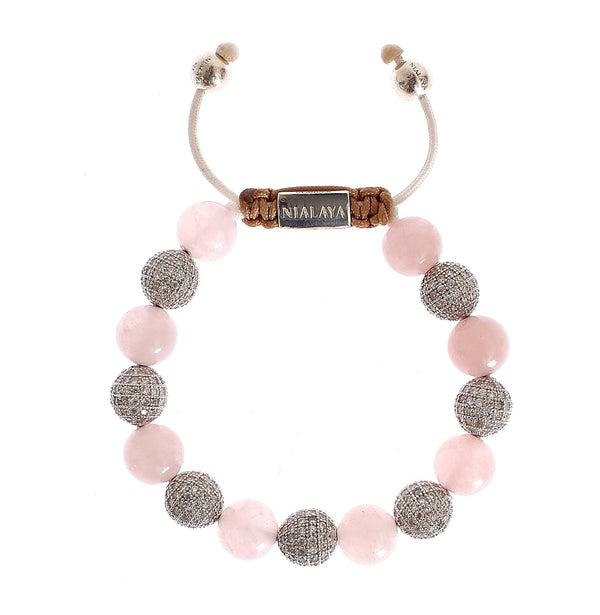 Rose Quartz CZ 925 Silver Logo Bracelet