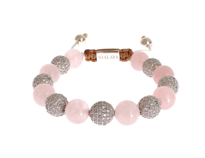 Rose Quartz CZ 925 Silver Logo Bracelet