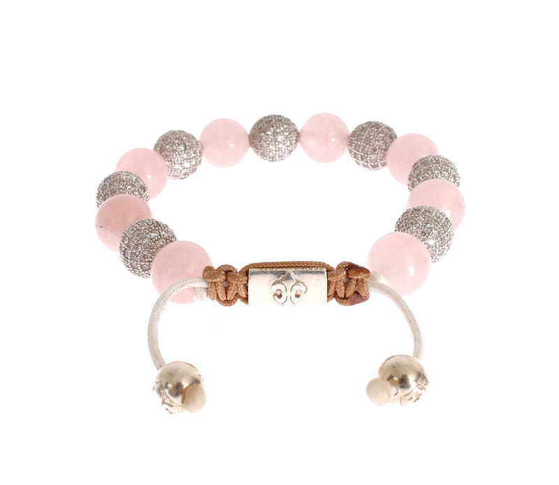 Rose Quartz CZ 925 Silver Logo Bracelet