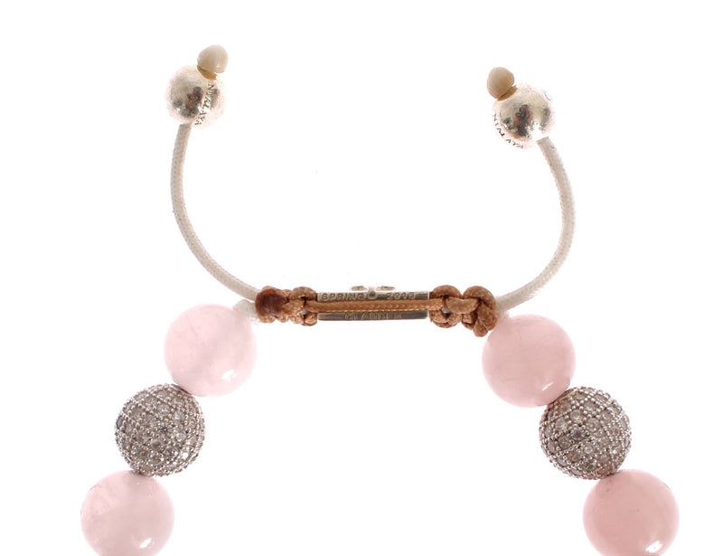 Rose Quartz CZ 925 Silver Logo Bracelet