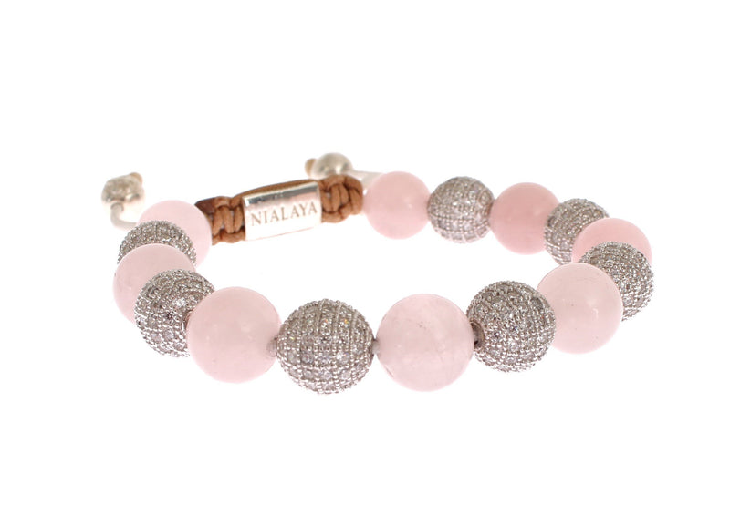 Rose Quartz CZ 925 Silver Logo Bracelet