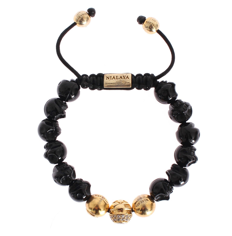 CZ Onyx Skull Gold 925 Bracelet