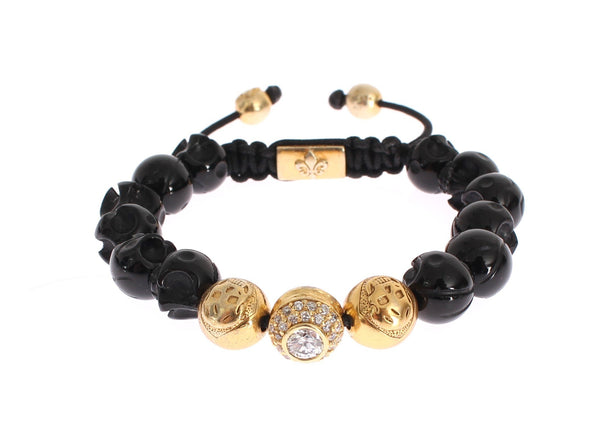 CZ Onyx Skull Gold 925 Bracelet