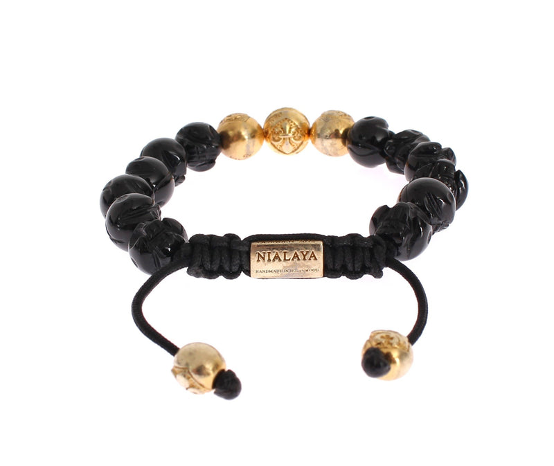 CZ Onyx Skull Gold 925 Bracelet