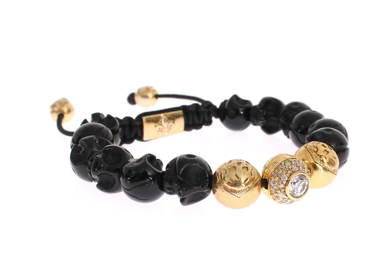 CZ Onyx Skull Gold 925 Bracelet