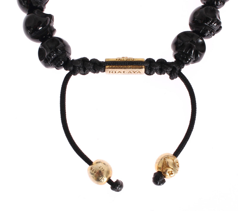 CZ Onyx Skull Gold 925 Bracelet