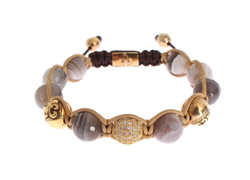 CZ Botswana Agate 18K Gold 925 Silver Bracelet