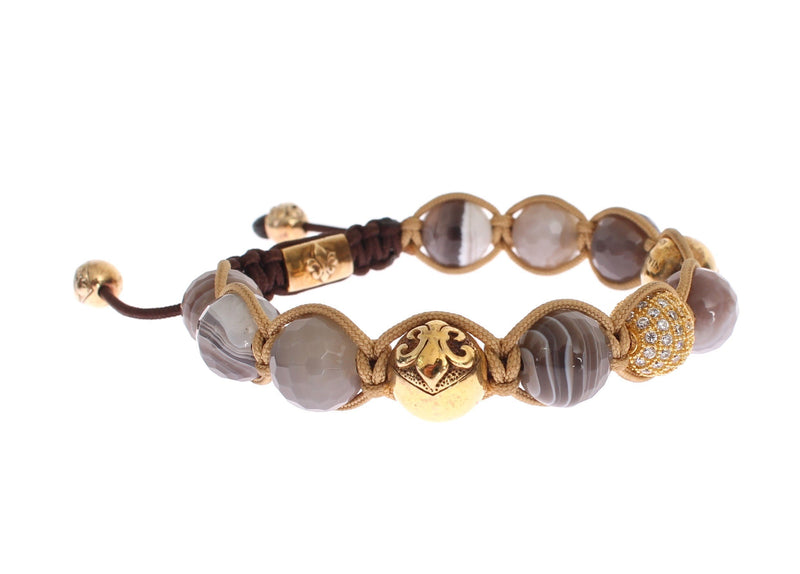 CZ Botswana Agate 18K Gold 925 Silver Bracelet