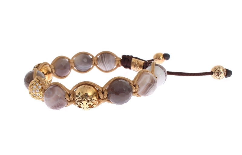 CZ Botswana Agate 18K Gold 925 Silver Bracelet