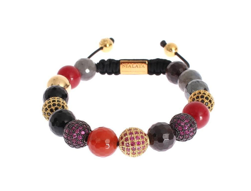 Red Jade Labrodite Hematite Gold 925 Bracelet