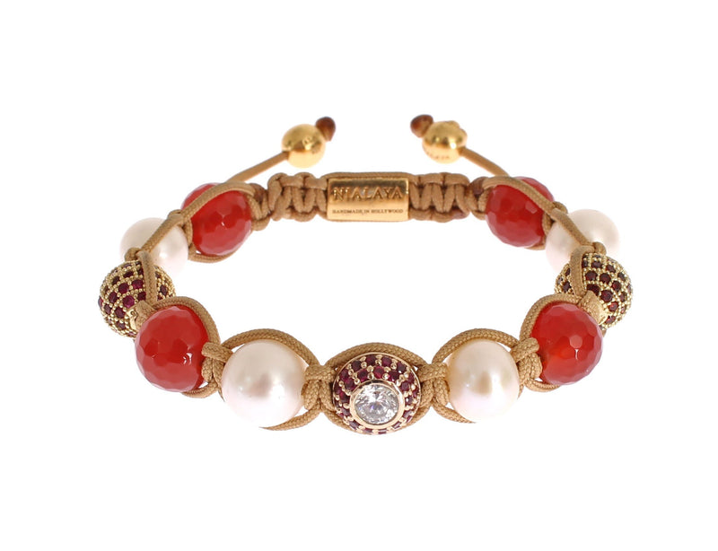 CZ Carnelian Sea Pearl Gold 925 Bracelet