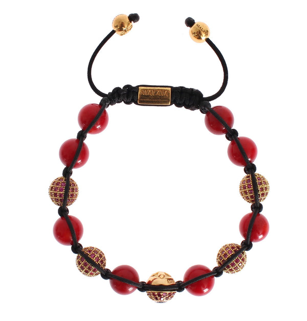 CZ Red Coral 18K Gold 925 Silver Bracelet