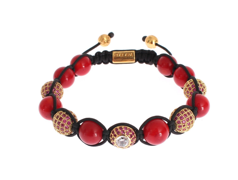 CZ Red Coral 18K Gold 925 Silver Bracelet