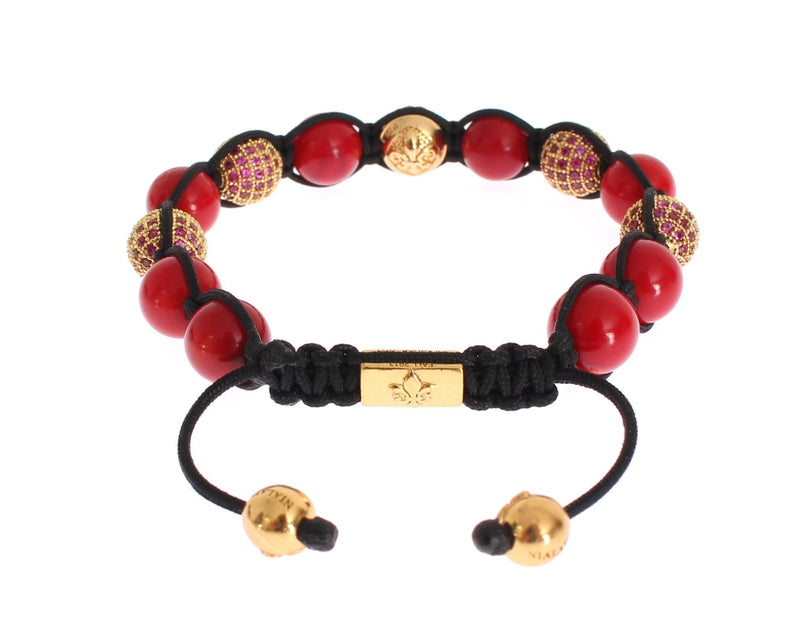 CZ Red Coral 18K Gold 925 Silver Bracelet