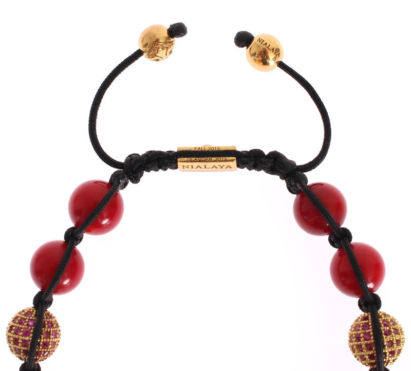 CZ Red Coral 18K Gold 925 Silver Bracelet