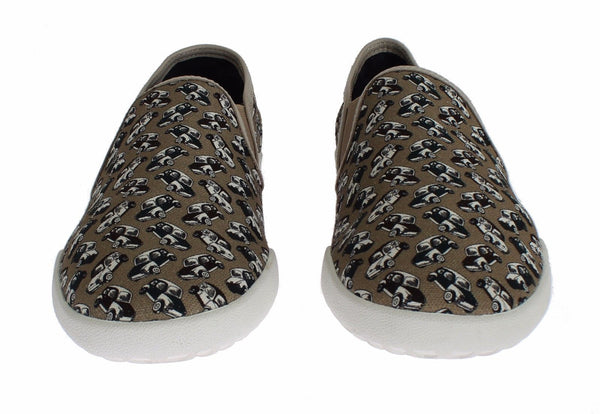 Beige Denim Car Print Loafers Sneakers Shoes