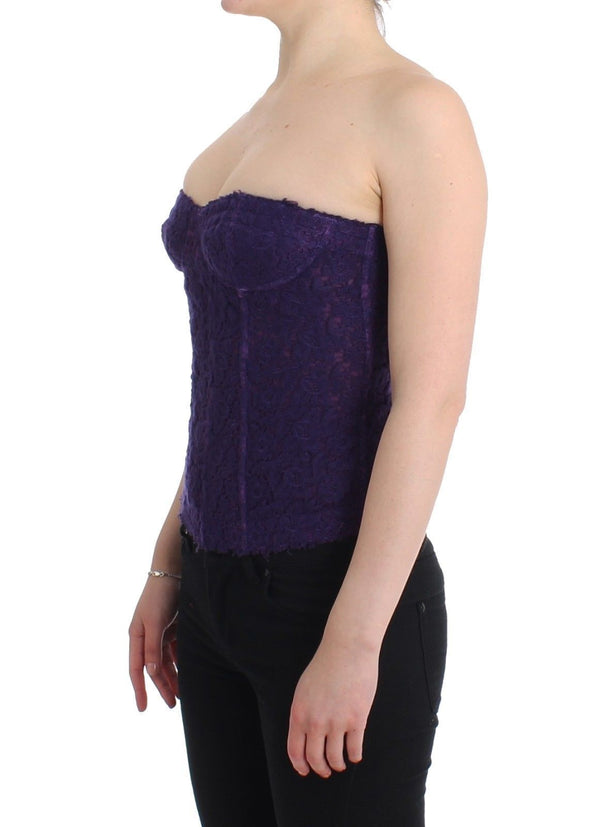 Lingerie Purple Corset Bustier Top Floral Lace