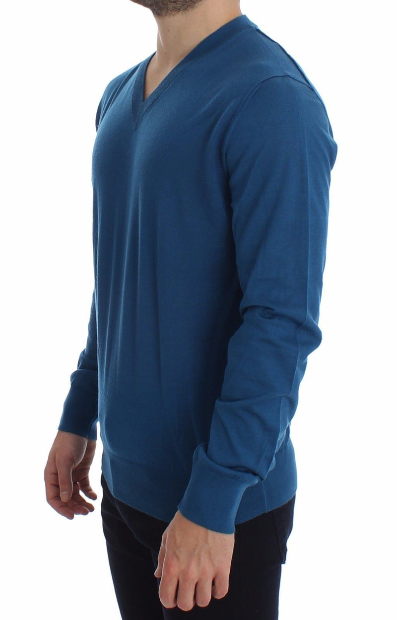 Blue Cashmere V-neck Sweater Pullover Top