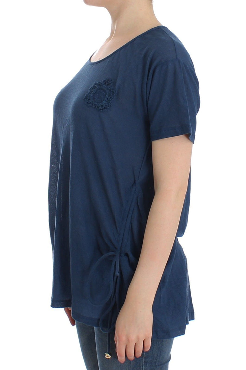 Beachwear Blue Cotton T-shirt Blouse Top