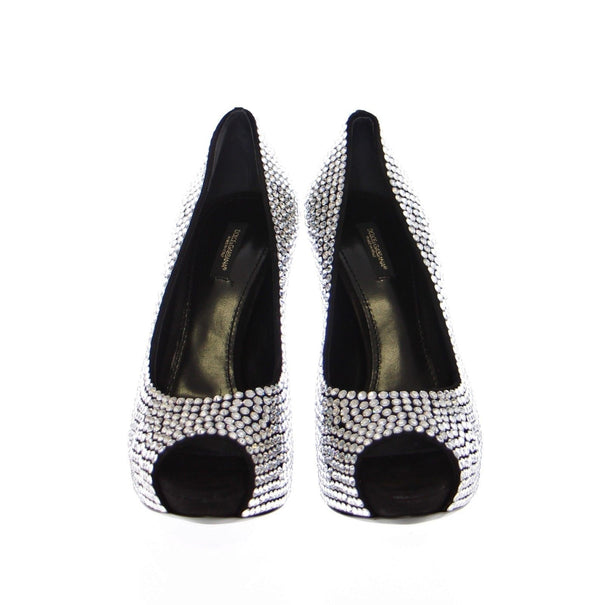 Black Leather Crystal Platform Shoes