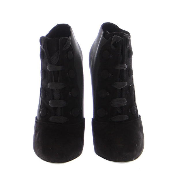 Black Leather Suede Ankle Boots Shoes