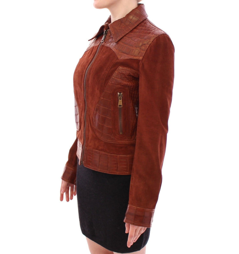 Brown Alligator Suede Leather Jacket