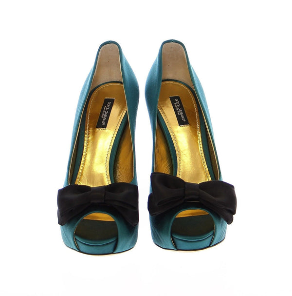 Blue Silk Platform Open Toe Pumps Shoes