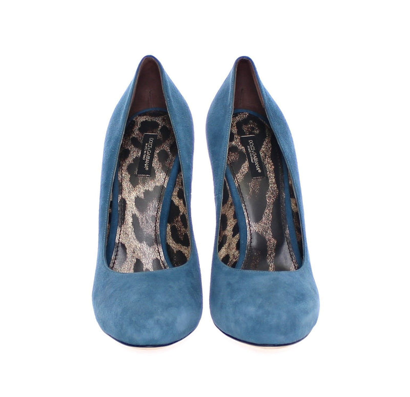 Blue Suede Leather Leopard Logo Pumps Shoes