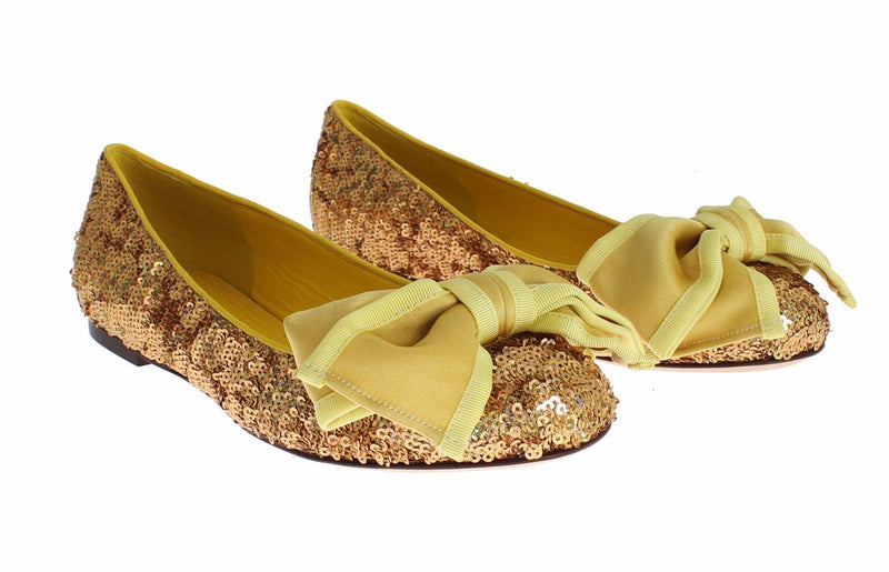 Yellow Sequined Silk Loafers Flat Shoes