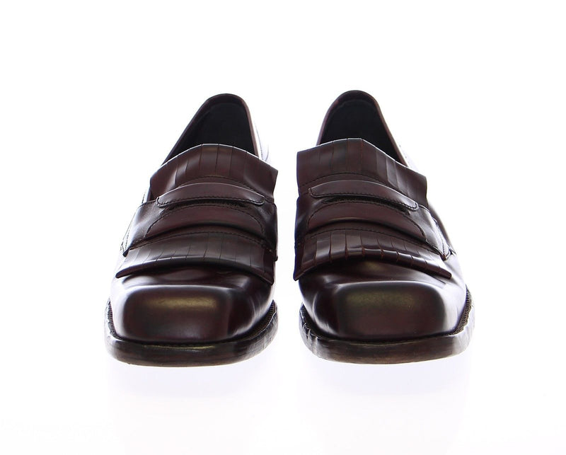 Bordeaux Leather Logo Loafers Shoes