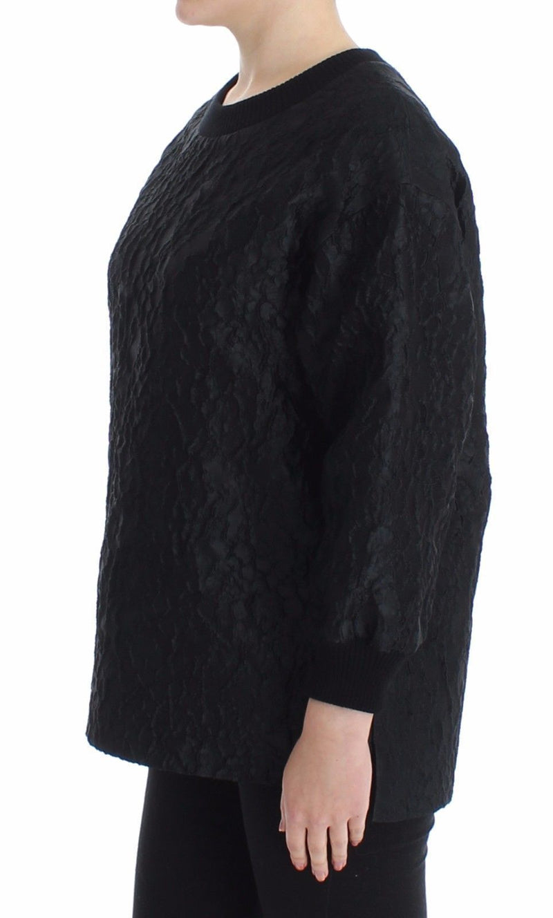 Black Brocade Crewneck Sweater Pullover