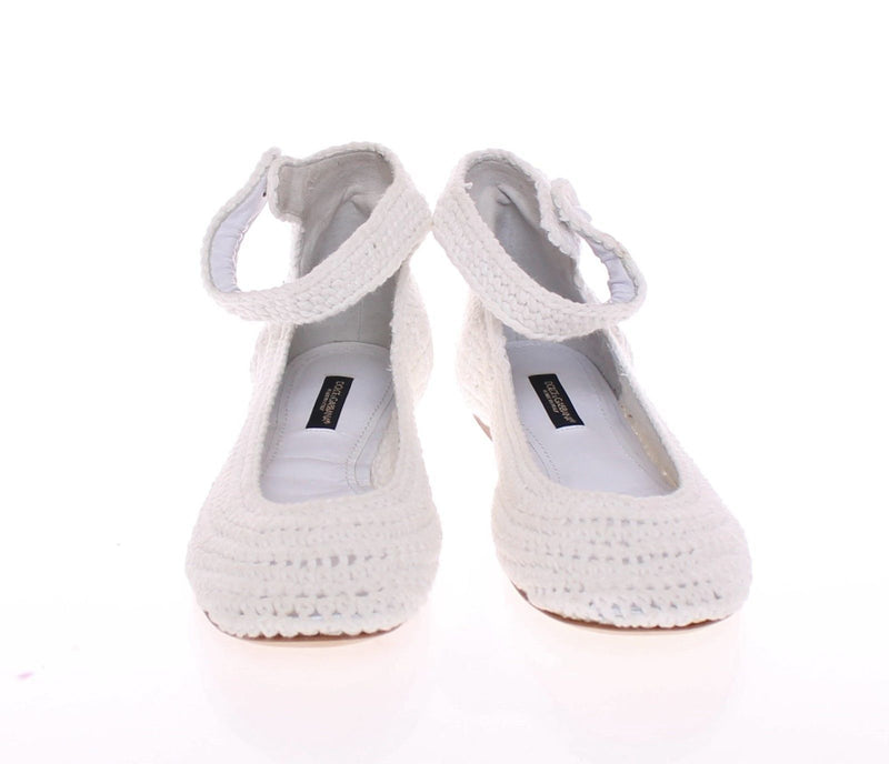 White Cotton Knitted Ballerina Flat Shoes