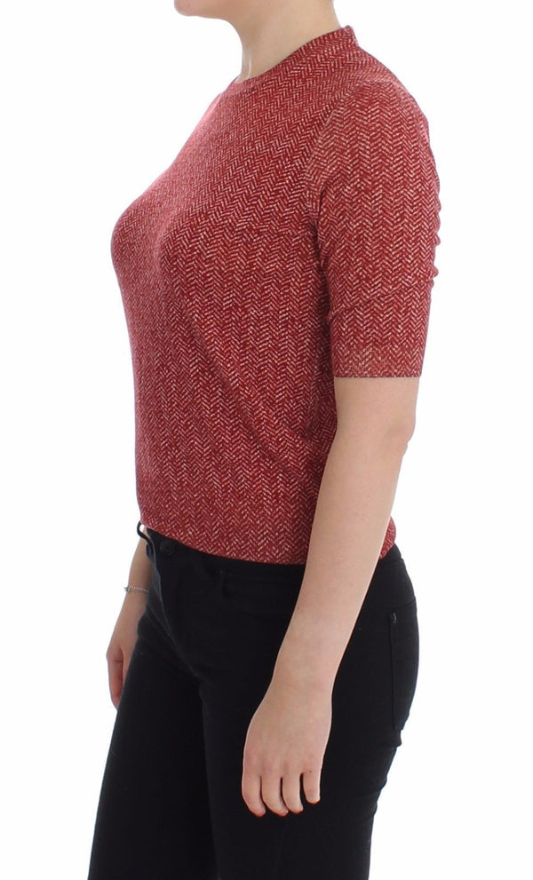 Red Wool Tweed Short Sleeve Sweater Pullover