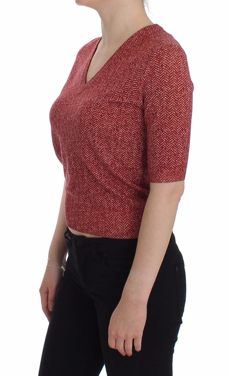 Red Wool Tweed Short Sleeve Sweater Pullover