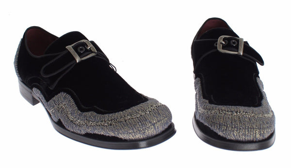 Black Velvet Gray Sequined Baroque Shoes