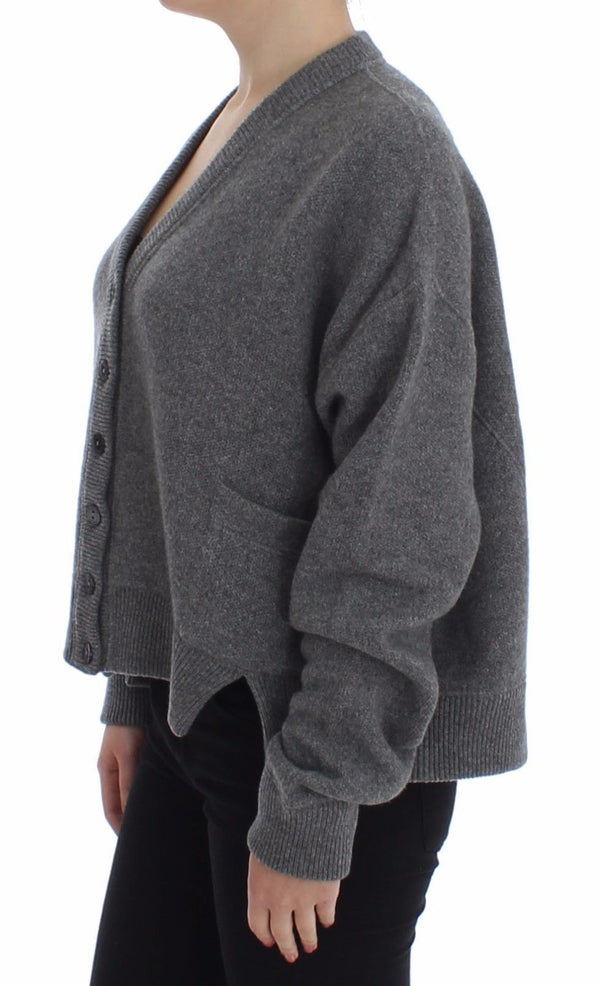 Gray Knitted Cashmere Cardigan Sweater