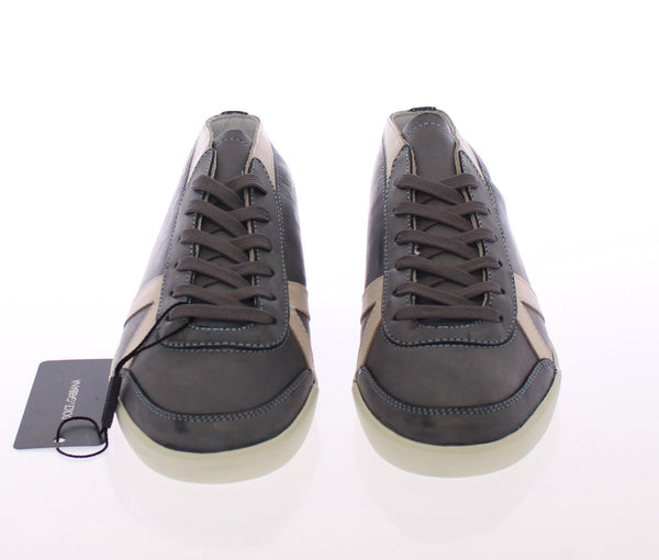 Dark Gray Leather Logo Sport Sneakers Shoes