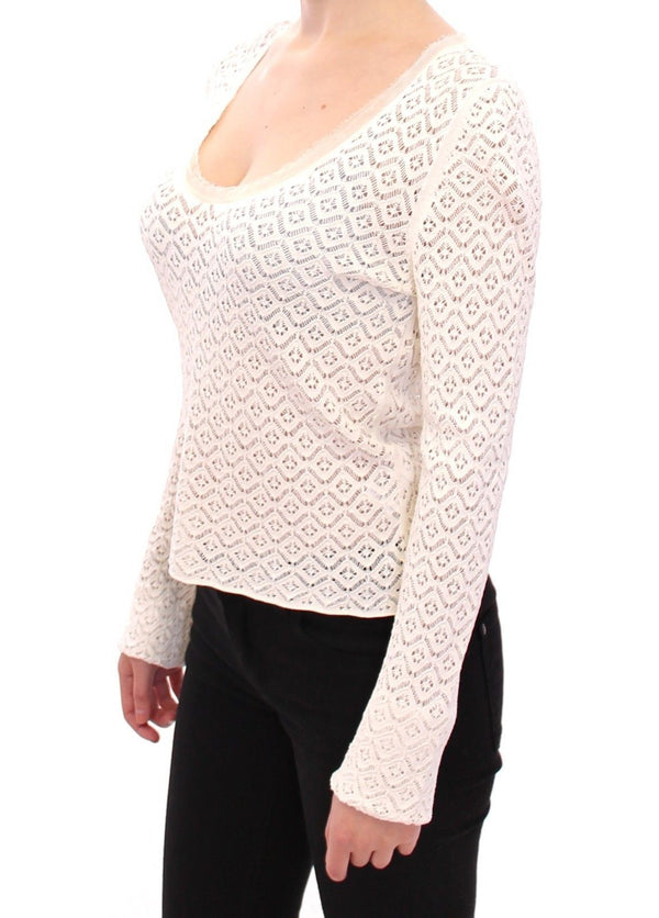 White Lace Crochet Knitted Sweater Top